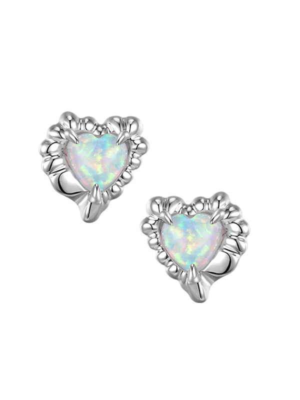 Heart Shape Synthetic Opal Necklace Stud Earrings Ring Ear Clip