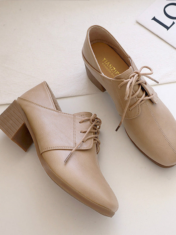 Retro Solid Color Chunky Heel PU High Heel Shoes