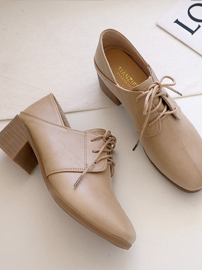 Retro Solid Color Chunky Heel PU High Heel Shoes