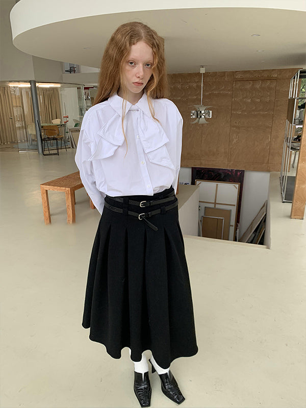 White Inspired Designer Bow Tie(Detachable) Top Shirt Blouse