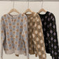 Floral Round Neck Long Sleeve Loose Sweater Cardigan