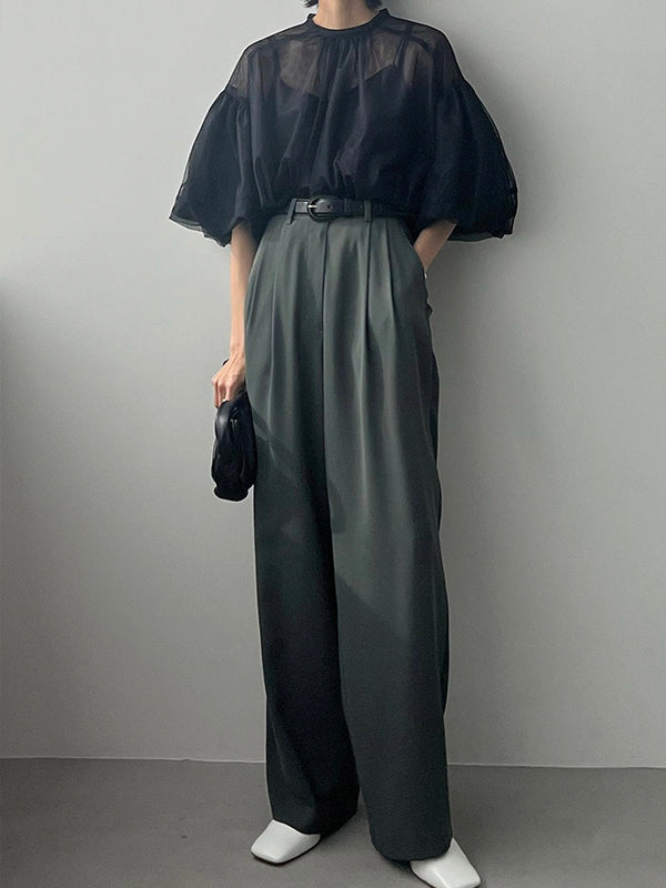 Pleated Translucent Top + Suspenders