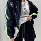 Personalized Print Color Contrast Short Coat + High Waist Pocket Large Swing Skirt Suit