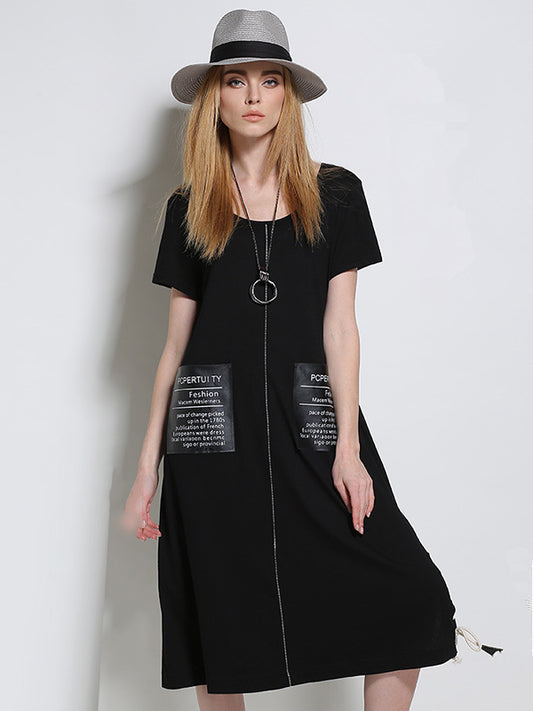 Letter Printed Zipper Split-Joint Plus Size Dress