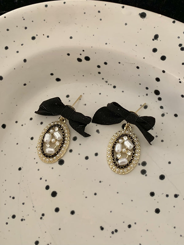 Normcore Pearls Bow-Embellished Geometry Earrings