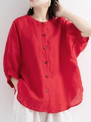 Retro Cotton Linen Lantern Sleeve Top Shirt
