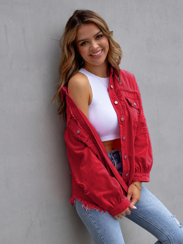 Loose Multicolor Ripped Denim Jacket
