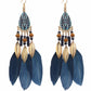 National Original 5 Colors Feather Tassels Beads Chains 6 Colors Earrings