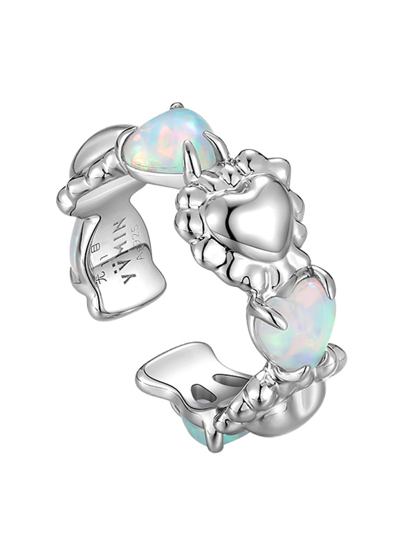 Heart Shape Synthetic Opal Necklace Stud Earrings Ring Ear Clip