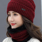 Winter Knitting Solid Color Keep Warm Scarf&Hat Two Pieces Set