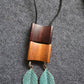Wood Geometric Copper Green Leaves Necklace