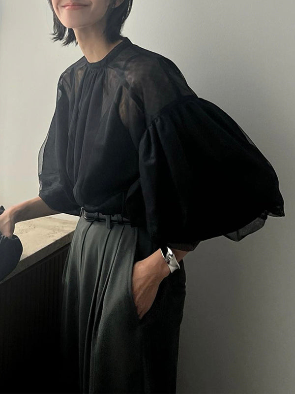 Pleated Translucent Top + Suspenders