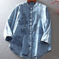 Vintage Oversized Embroidered Stand Collar 3/4 Sleeve Denim Shirt