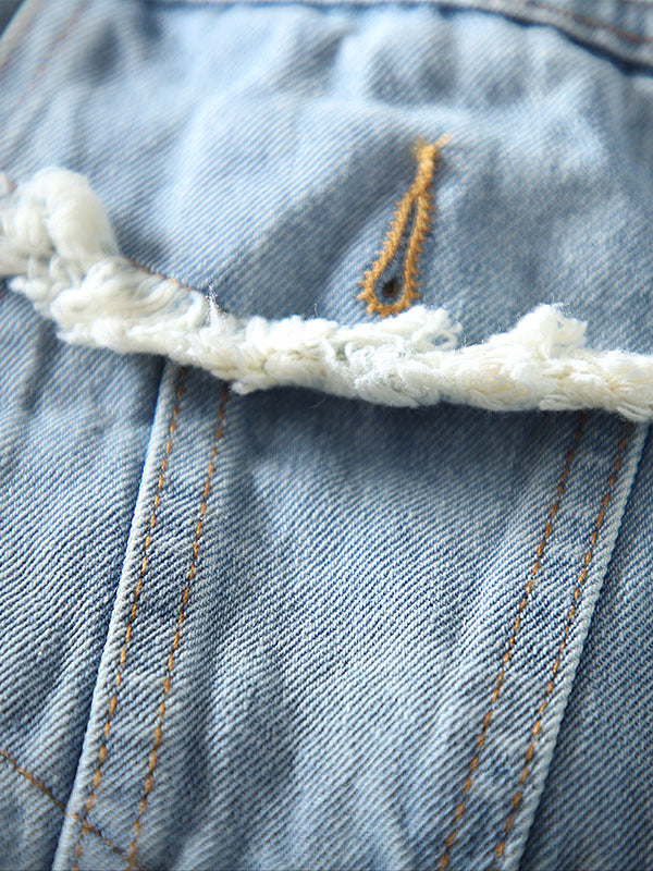 Retro Loose Hollow Hole Embroidered Denim Jacket