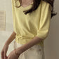 Fashion Loose Solid Color V-neck Half Sleeve Sweater Top