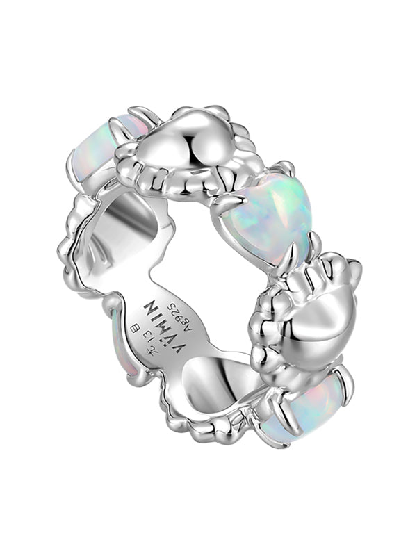 Heart Shape Synthetic Opal Necklace Stud Earrings Ring Ear Clip