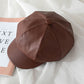 Stylish PU Solid Color Simple Casual Beret Hat