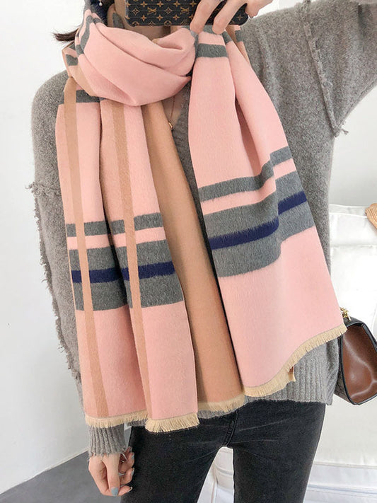 4 Colors Vintage Imitated Cashmere Striped Tasseled Shawl&Scarf