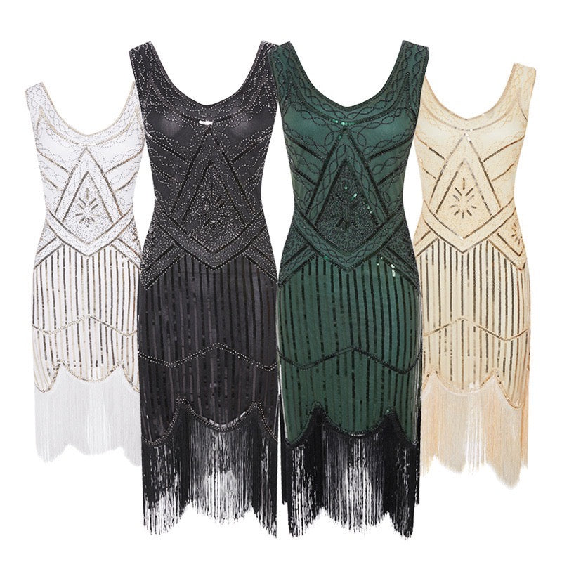 Plus Size Vintage Sequin Tassel Party Evening Dress Style 10