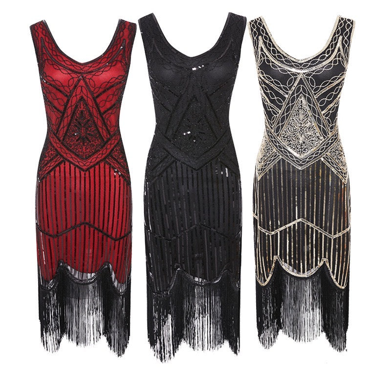 Plus Size Vintage Sequin Tassel Party Evening Dress Style 4