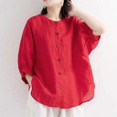 Retro Cotton Linen Lantern Sleeve Top Shirt