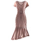 Pink Plus Size High Quality Short Sleeve Mesh Embroidery Dress