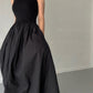 Elegant Round Neck Waist Slim Pleated Long Dress