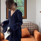 Fashion V-neck Pleated Shirt + Shorts Two-piece Set