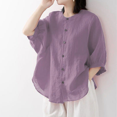 Retro Cotton Linen Lantern Sleeve Top Shirt