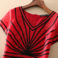 Red Plus Size High Quality Short Sleeve Mesh Embroidery Dress