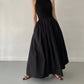 Elegant Round Neck Waist Slim Pleated Long Dress