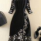 Plus Size Design Embroidered Half Sleeve Cover Hip Round Neck Dress
