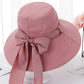 Original Bow-Embellished Sun-Protection Large Wide Brim Bucket Hat