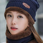 Simple Knitting Contrast Color Scarf&Hat Two Pieces Set