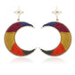 Split-color Crescent Knitting Earrings
