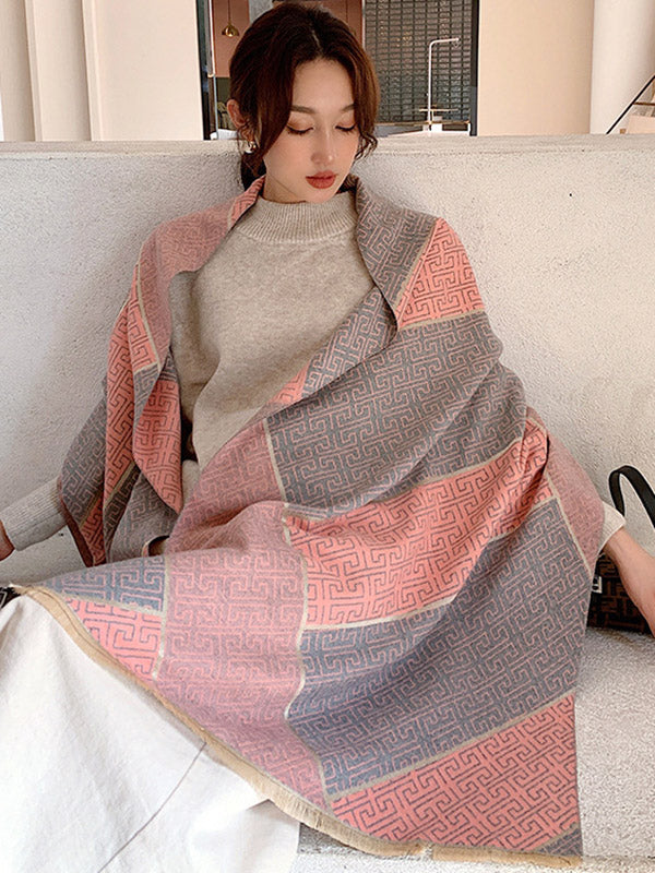 Printed Contrast Color Tasseled Imitation Cashmere Shawl Scarf