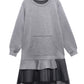 Black&Gray Long Sleeve Sweatshirt Splicing Ruffle Dress