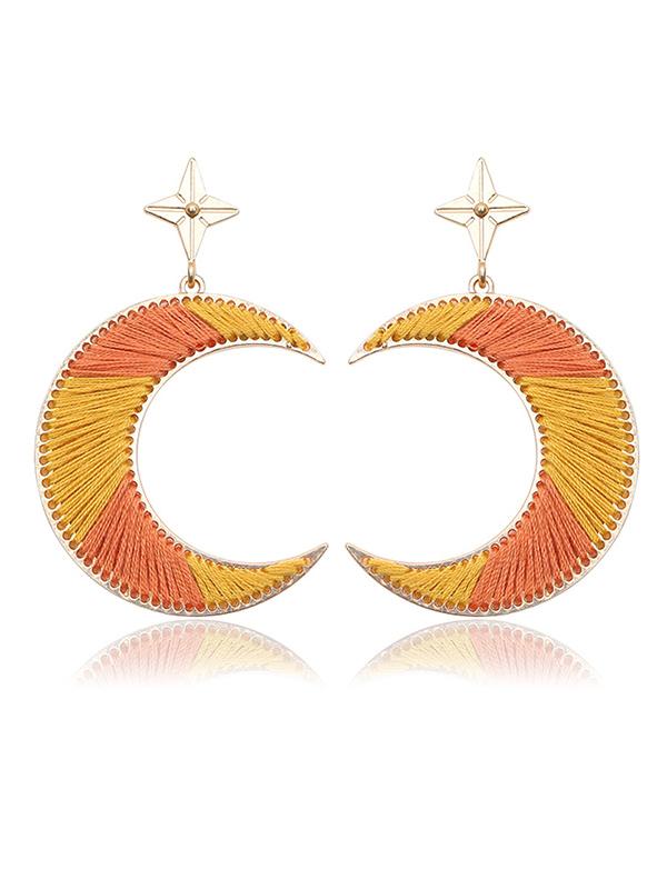Split-color Crescent Knitting Earrings