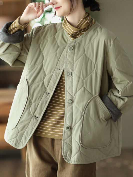 Fashionable Retro Rhombus Quilted Cotton Jacket
