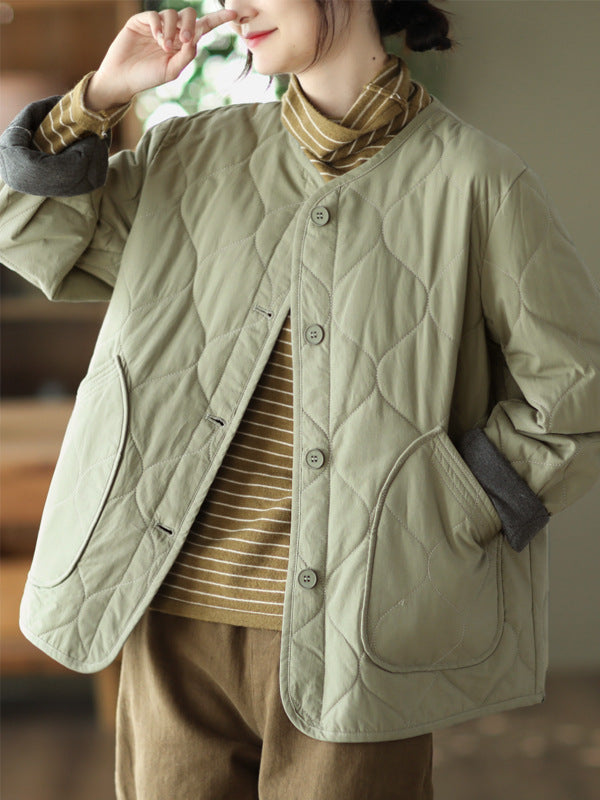 Fashionable Retro Rhombus Quilted Cotton Jacket