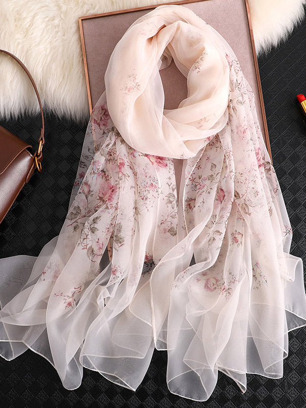 Artistic Retro Floral Printed Sun-Protection Silk Scarf