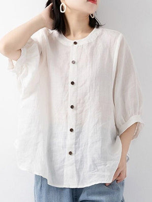 Retro Cotton Linen Lantern Sleeve Top Shirt