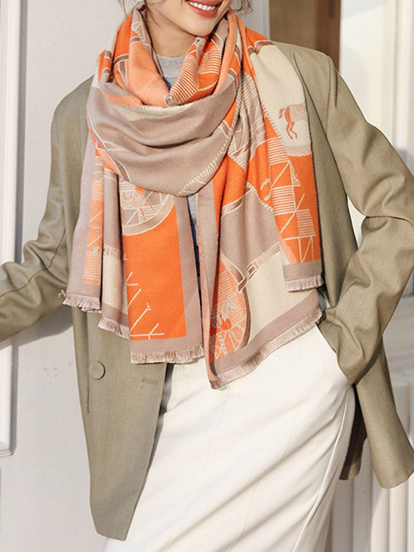 Original Vintage Warm Contrast Color Cartoon Printed Shawl&Scarf – girlgard