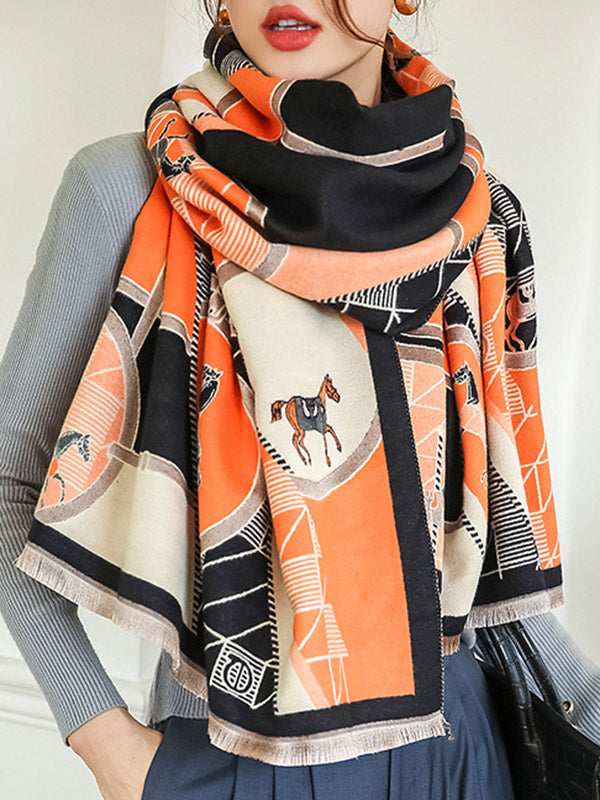 Original Vintage Warm Contrast Color Cartoon Printed Shawl&Scarf – girlgard