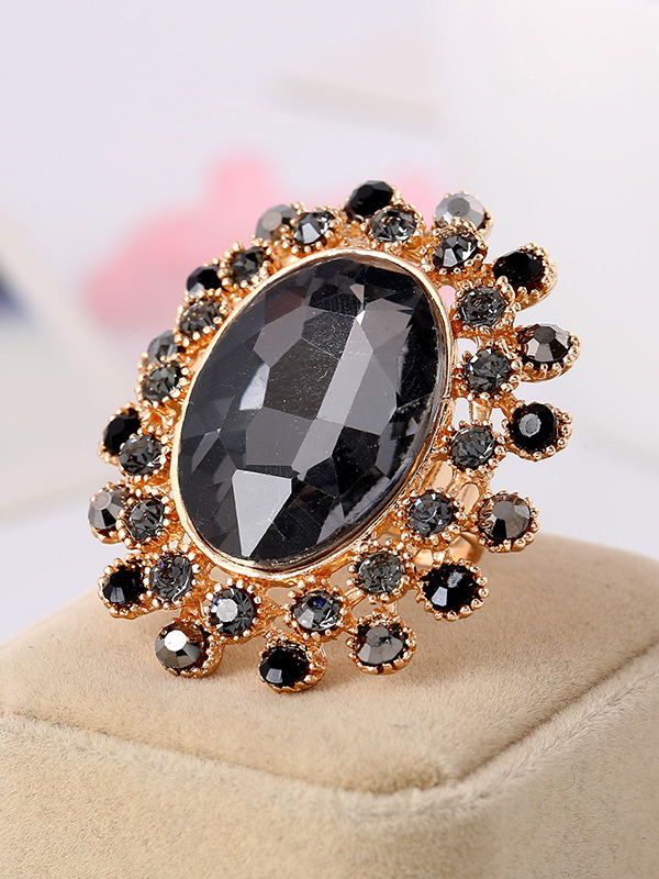 Full Diamond Crystal Glass Open Adjustable Ring