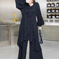 Original Solid Color Asymmetric Drawstring Blouse& Wide Leg Pants Two Pieces Set