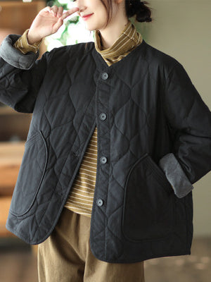 Fashionable Retro Rhombus Quilted Cotton Jacket