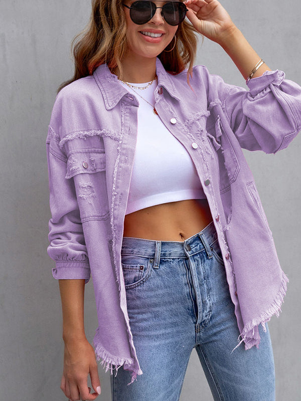 Loose Multicolor Ripped Denim Jacket