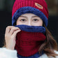Simple Knitting Contrast Color Scarf&Hat Two Pieces Set