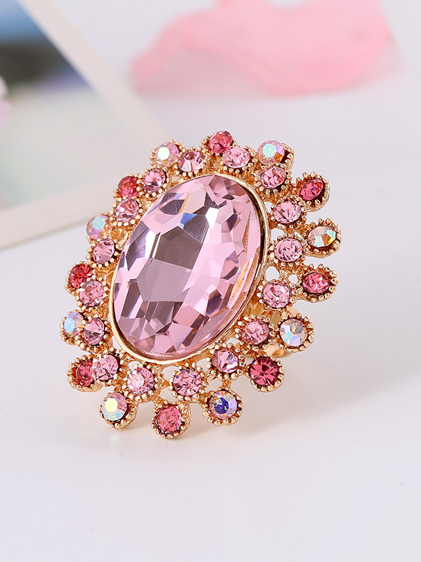 Full Diamond Crystal Glass Open Adjustable Ring